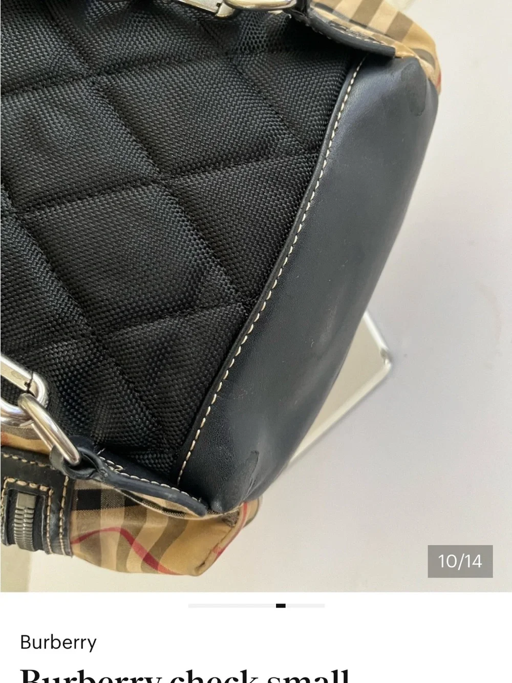 Burberry Nova Check Backpack with black trim and top handle excellent condition
